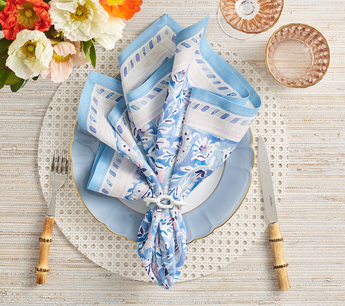 Mira Napkin Lilac & Blue by Kim Seybert | Fig Linens and Home - Lifestyle View 1