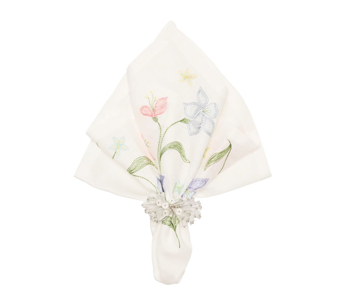 Kim Seybert Vista Napkins in White & Multi by Kim Seybert - White/Multi Set of 4 Napkins - 21"L x 21"W x 0.1"H at FIG LINENS AND HOME - 2