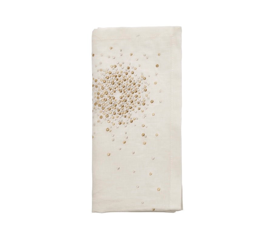 Kim Seybert Starburst Napkin in White Gold & Silver Set of 4 by Kim Seybert - WHITE/GOLD/SILVER 21"L x 21"W x 0.1"H Napkin - Set of 4 at FIG LINENS AND HOME - 1