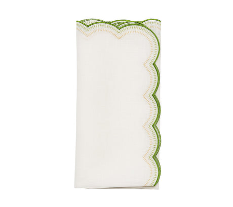 Kim Seybert Lune Napkin in White, Green & Gold - Set of 4 Cloth Napkins Folded at Fig Linens & Home