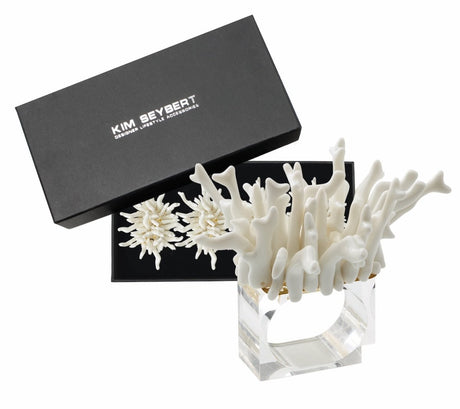 Kim Seybert Amalfi Napkin Ring in White Set of 4 in a Gift Box by Kim Seybert - WHITE 3.25"L x 2.25"W x 3.5"H Napkin Ring - Set of 4 at FIG LINENS AND HOME - 6