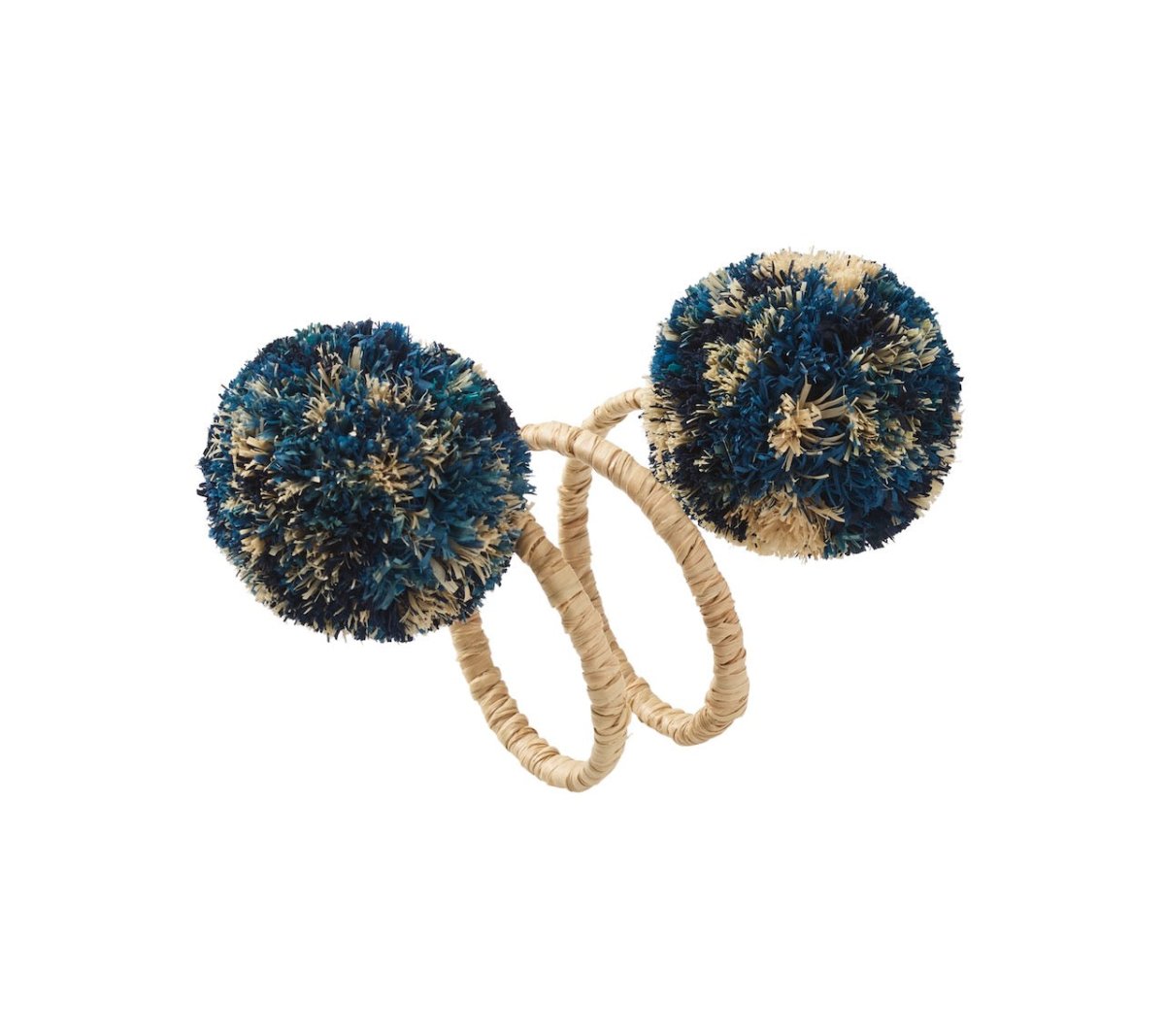 Kim Seybert Casbah Napkin Rings Set of 4 in Natural & Blue by Kim Seybert - Natural/Blue Set of 4 Napkin Rings - 2.1"L x 4"W x 2.8"H at FIG LINENS AND HOME - 2