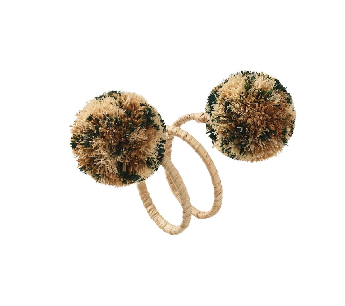 Kim Seybert Casbah Napkin Rings Set of 4 in Natural & Green by Kim Seybert - Natural/Green Set of 4 Napkin Rings - 2.1"L x 4"W x 2.8"H at FIG LINENS AND HOME - 2