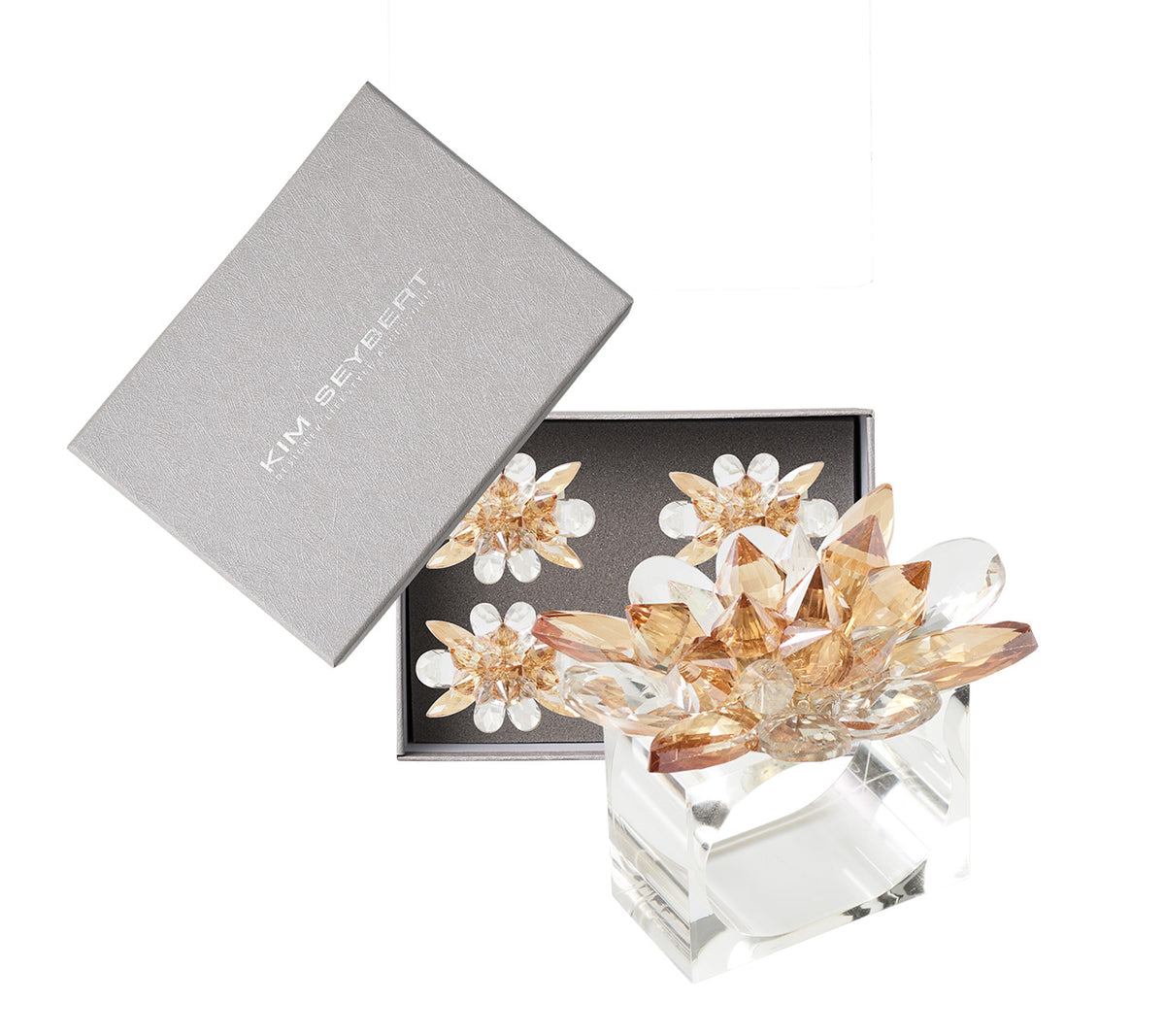 Spectra Napkin Ring in Champange & Crystal, Set of 4 in a Gift Box