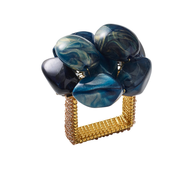 Bonton Napkin Ring in Navy & Gold, Set of 4 Kim Seybert at Fig Linens and Home - View 1