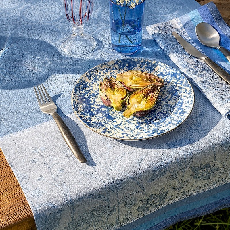 Napkin - Instant Bucolique Blue Napkin | Le Jacquard Français Cloth Napkins shown on table setting
