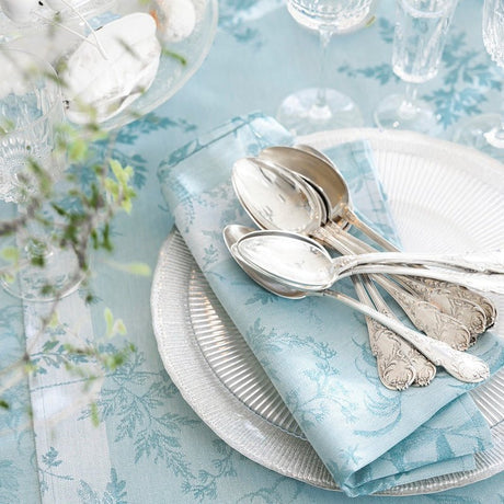 Dinner Napkin on Table - Jardin d'eden blue napkin by le jacquard français - Fig Linens and Home