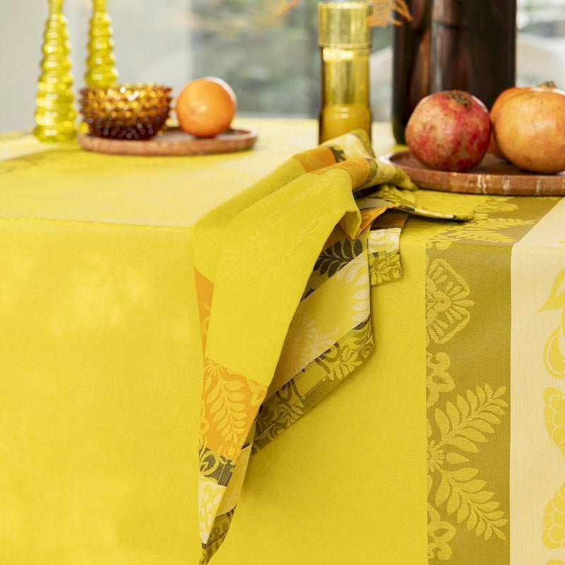Cloth Napkin on Table - Mumbai Yellow Safran Napkin by Le Jacquard Francais