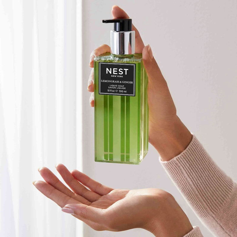 Lemongrass & Ginger Liquid Soap by Nest shown in hand