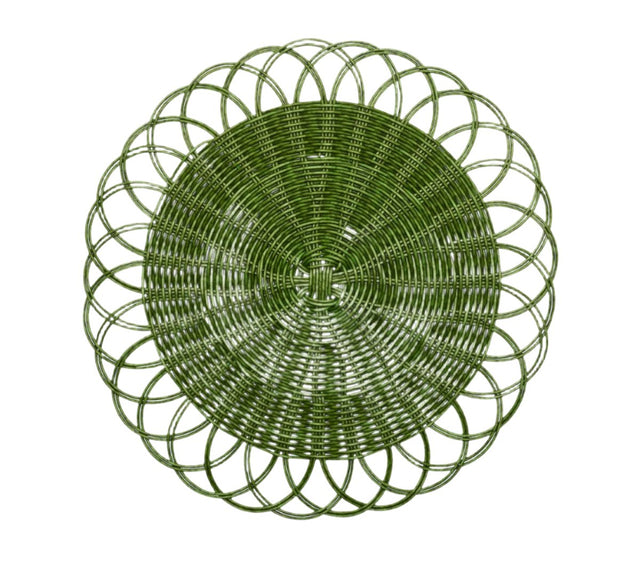 Kim Seybert Alfresco Placemats Set of 4 in Green by Kim Seybert - Green Placemats Set of 4 - 15"L x 15"W x 0.15"H at FIG LINENS AND HOME - 1