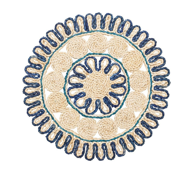 Kim Seybert Casbah Placemat in Natural & Blue Set of 4 by Kim Seybert - Natural/Blue Placemats Set of 4 - 15"L x 15"W x 0.5"H at FIG LINENS AND HOME - 1