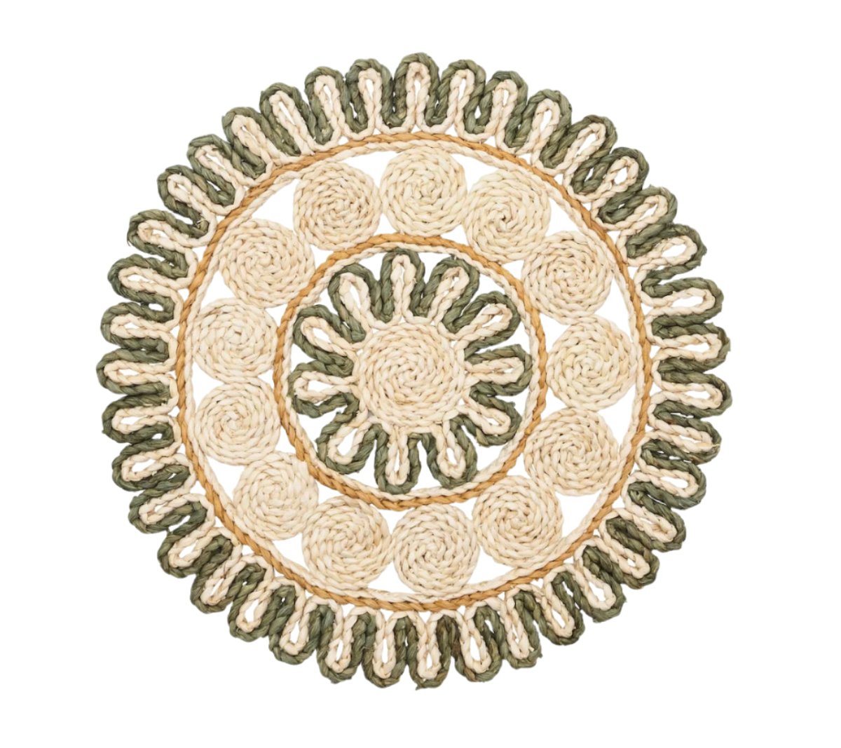 Kim Seybert Casbah Placemat in Natural & Green Set of 4 by Kim Seybert - Natural/Green Placemat Set of 4 - 15"L x 15"W x 0.5"H at FIG LINENS AND HOME - 1