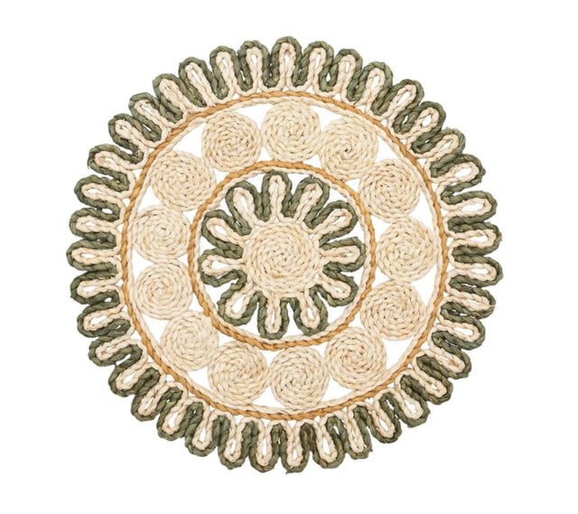 Kim Seybert Casbah Placemat in Natural & Green Set of 4 by Kim Seybert - Natural/Green Placemat Set of 4 - 15"L x 15"W x 0.5"H at FIG LINENS AND HOME - 1