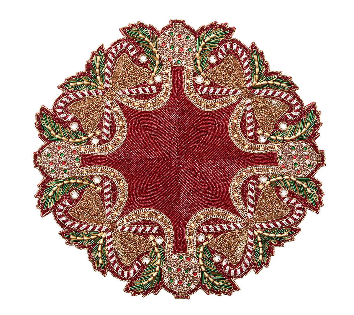 Candy Cane Bow Red/Green/Gold Placemat | Kim Seybert at Fig Linens and Home
