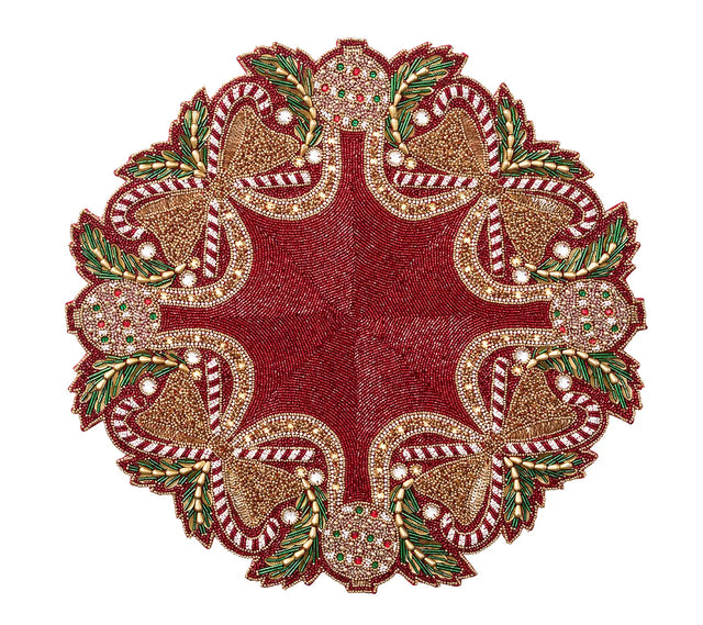 Candy Cane Bow Red/Green/Gold Placemat | Kim Seybert at Fig Linens and Home