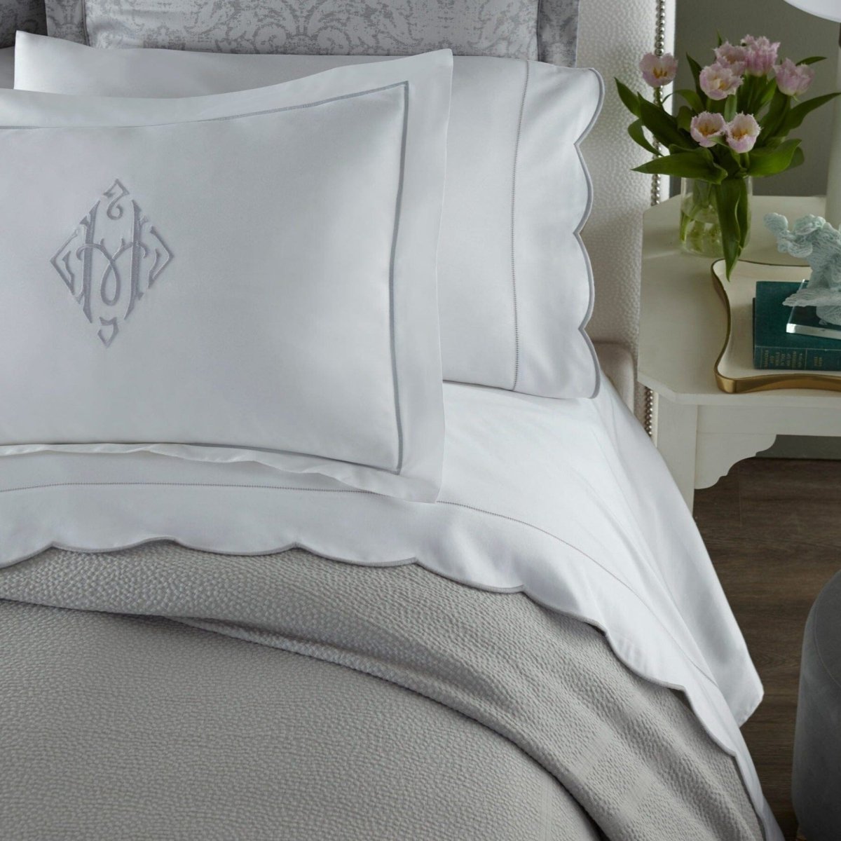 Montauk Platinum Matelassé Coverlet & Shams | Peacock Alley Bedding at Fig Linens and Home