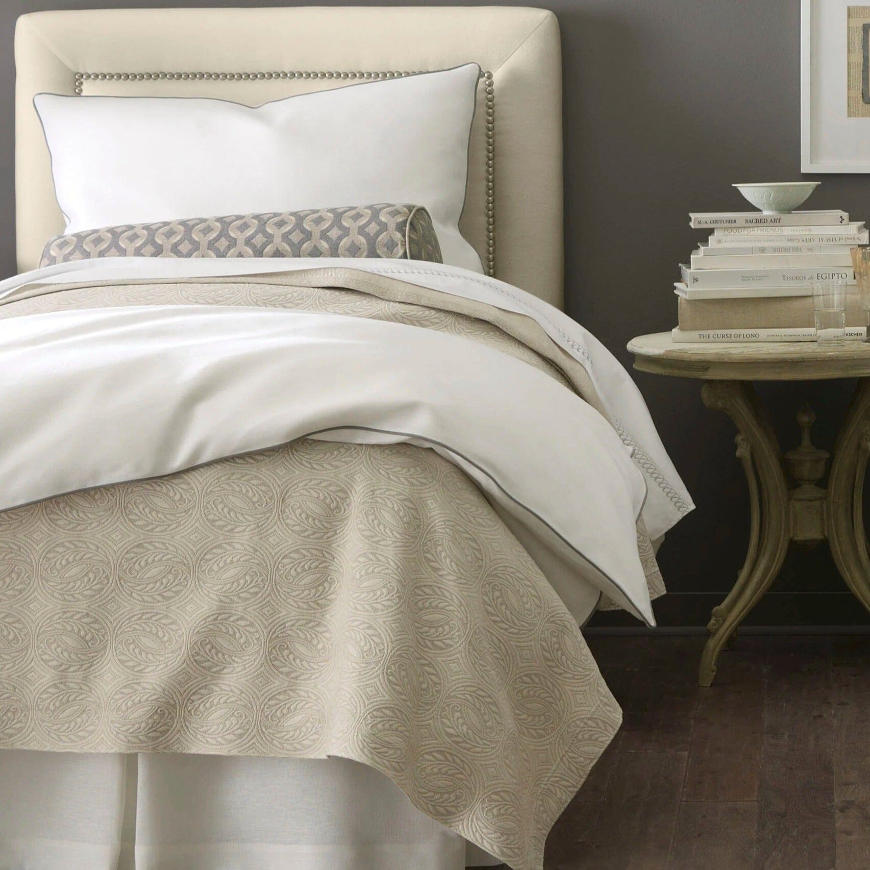 Vienna Matelasse - Peacock Alley Best Selling Lightweight Coverlet in Linen - Shown with other Bedding