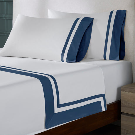 Stella Organic Cotton Percale Flat Sheet by Orchids Lux Home - Queen Navy 3