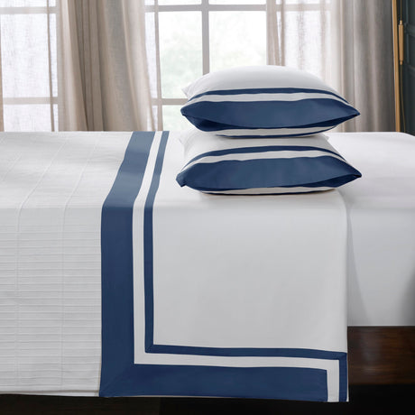 Stella Organic Cotton Percale Flat Sheet by Orchids Lux Home - Queen Navy 2