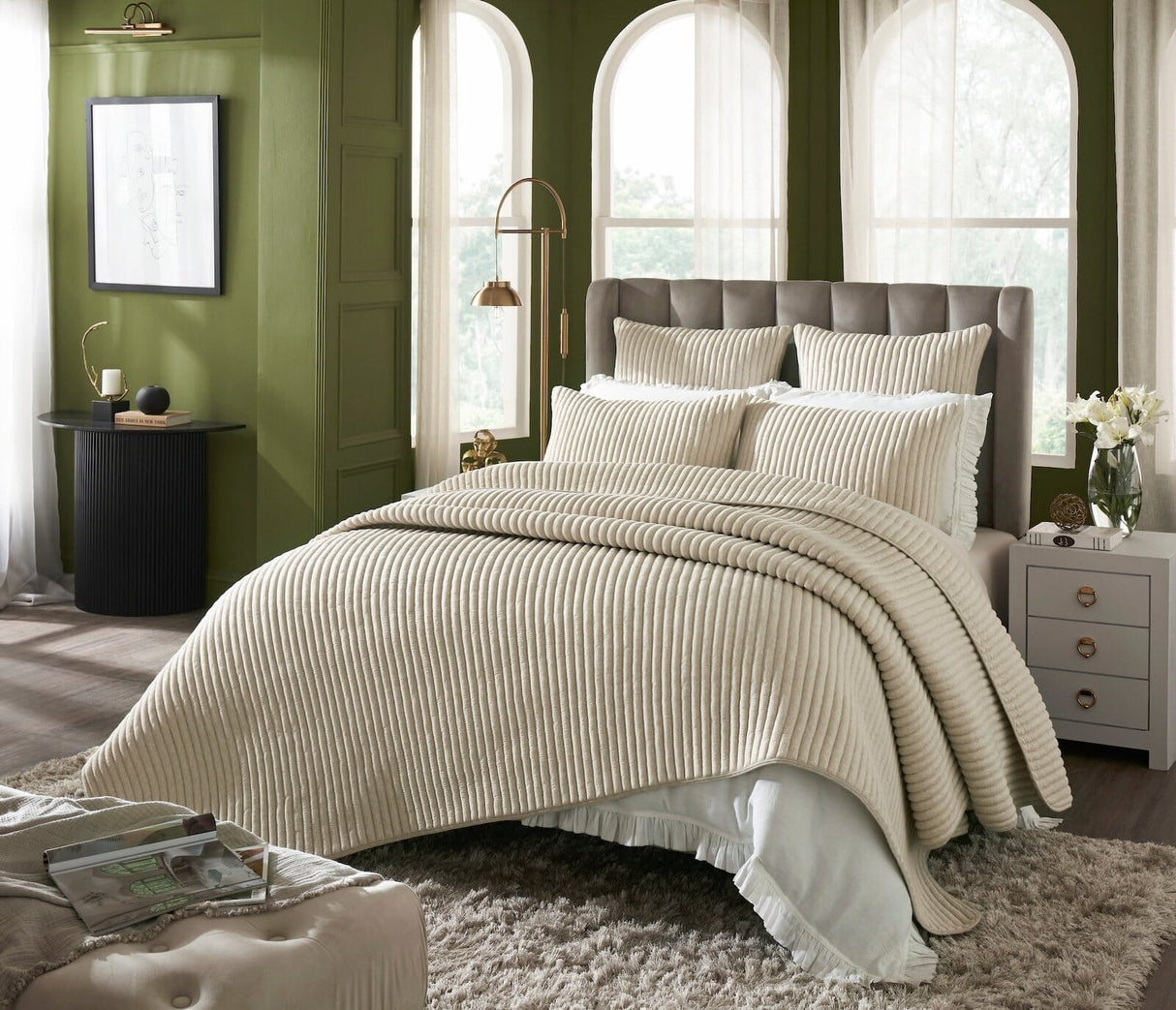 Charlton Cotton Jersey Channel Quilt by Orchids Lux Home - Oatmeal - View 2