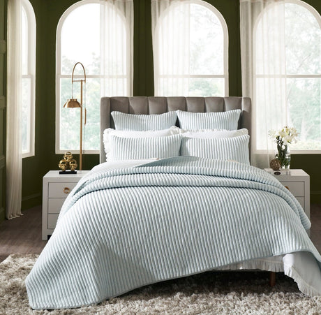 Charlton Cotton Jersey Channel Quilt by Orchids Lux Home - Melange Sky Blue View 1