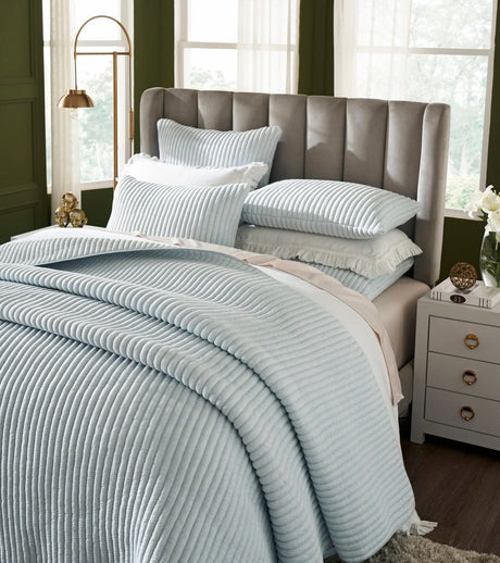 Charlton Cotton Jersey Channel Quilt by Orchids Lux Home - Melange Sky Blue View 3