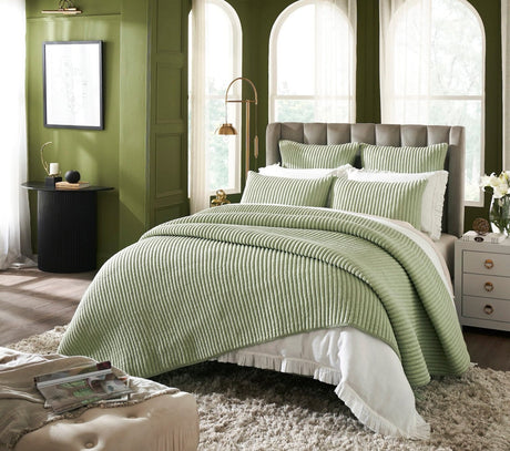 Charlton Cotton Jersey Channel Quilt by Orchids Lux Home - Melange Green View 2