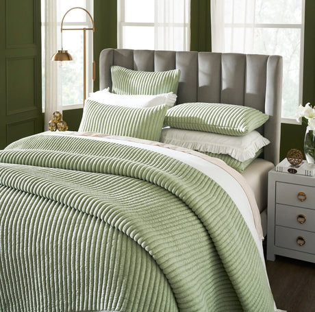 Charlton Cotton Jersey Channel Quilt by Orchids Lux Home - Melange Green View 3