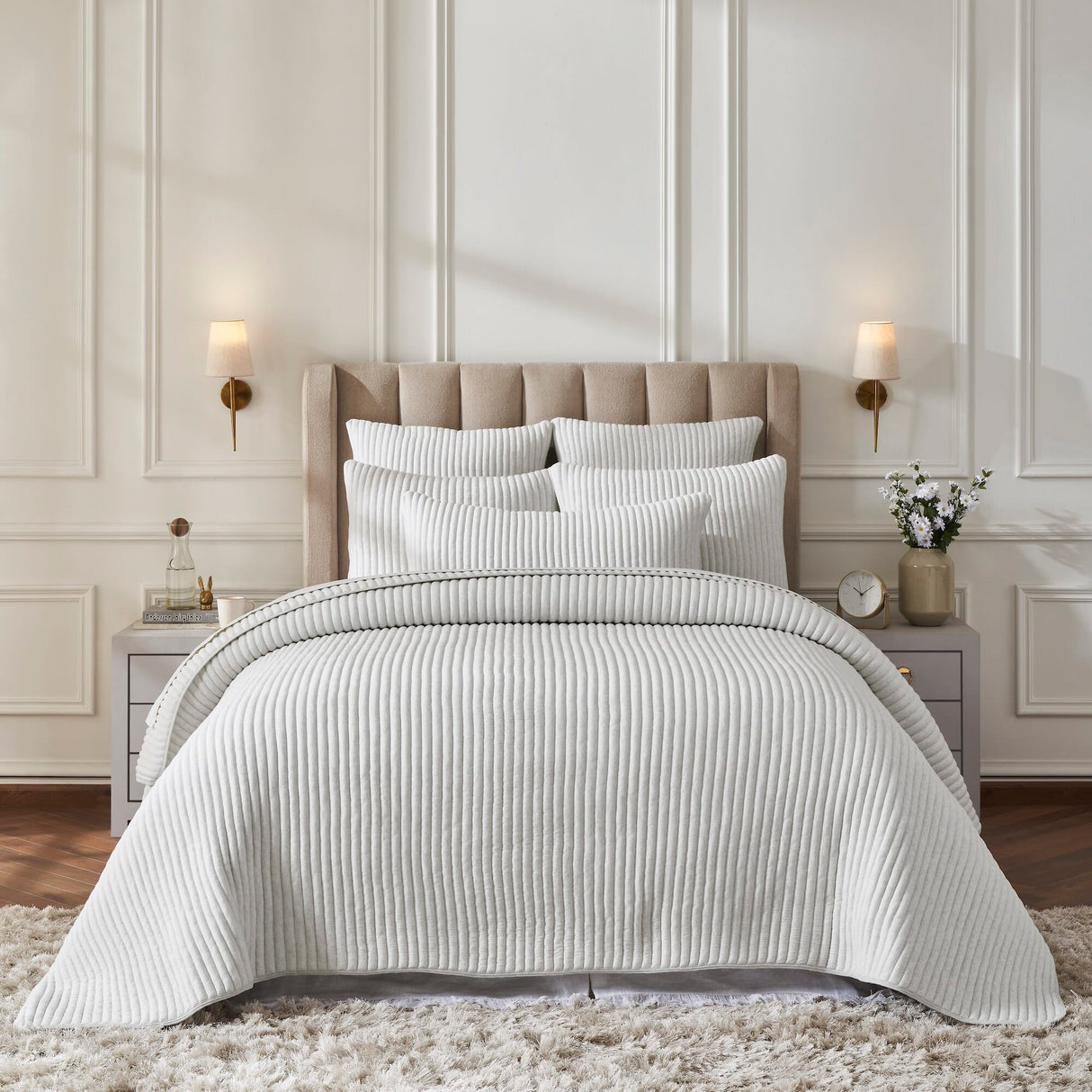 Charlton Cotton Jersey Channel Quilt by Orchids Lux Home - Melange Off-White View 1