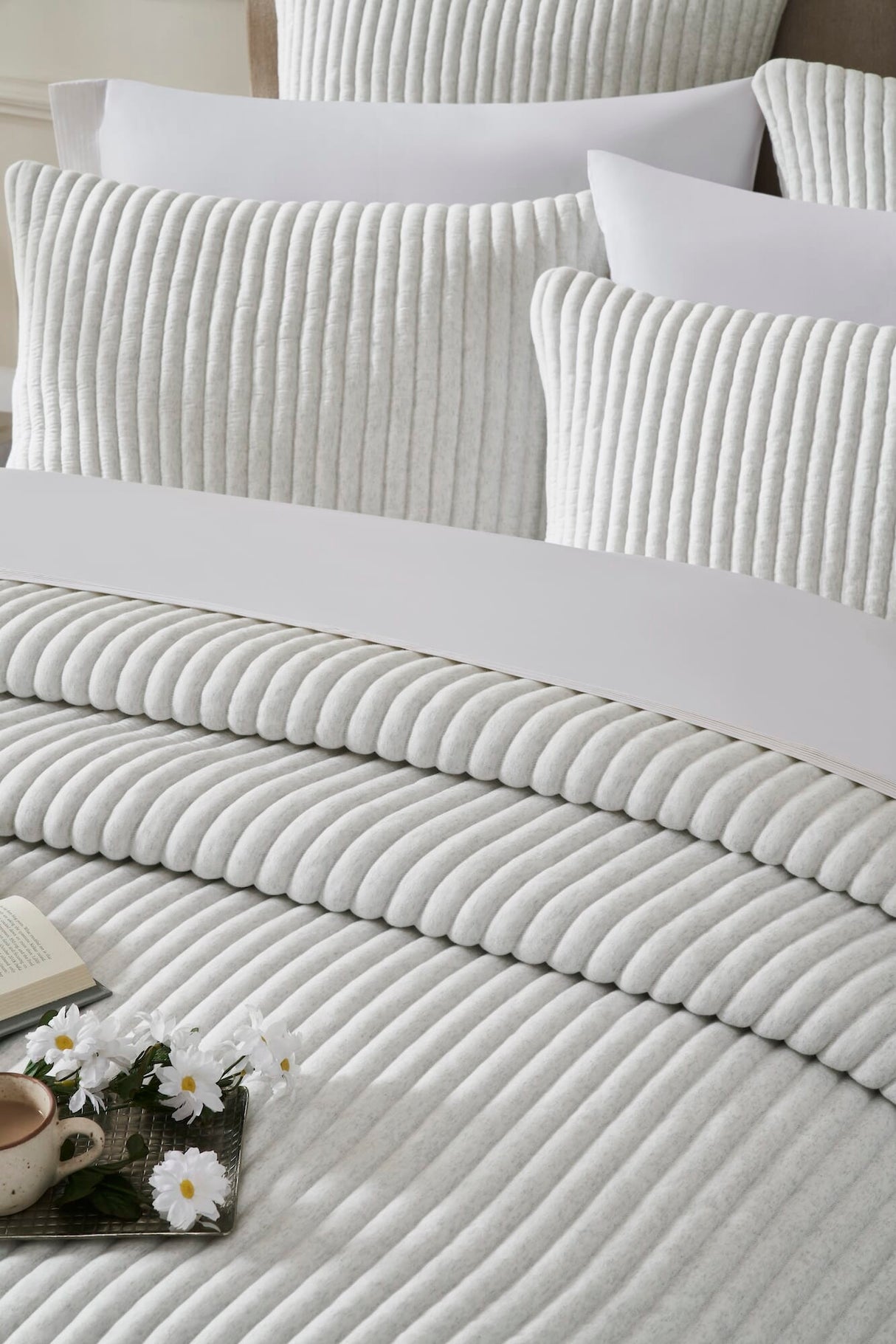 Charlton Cotton Jersey Channel Quilt by Orchids Lux Home - Melange Off-White View 4