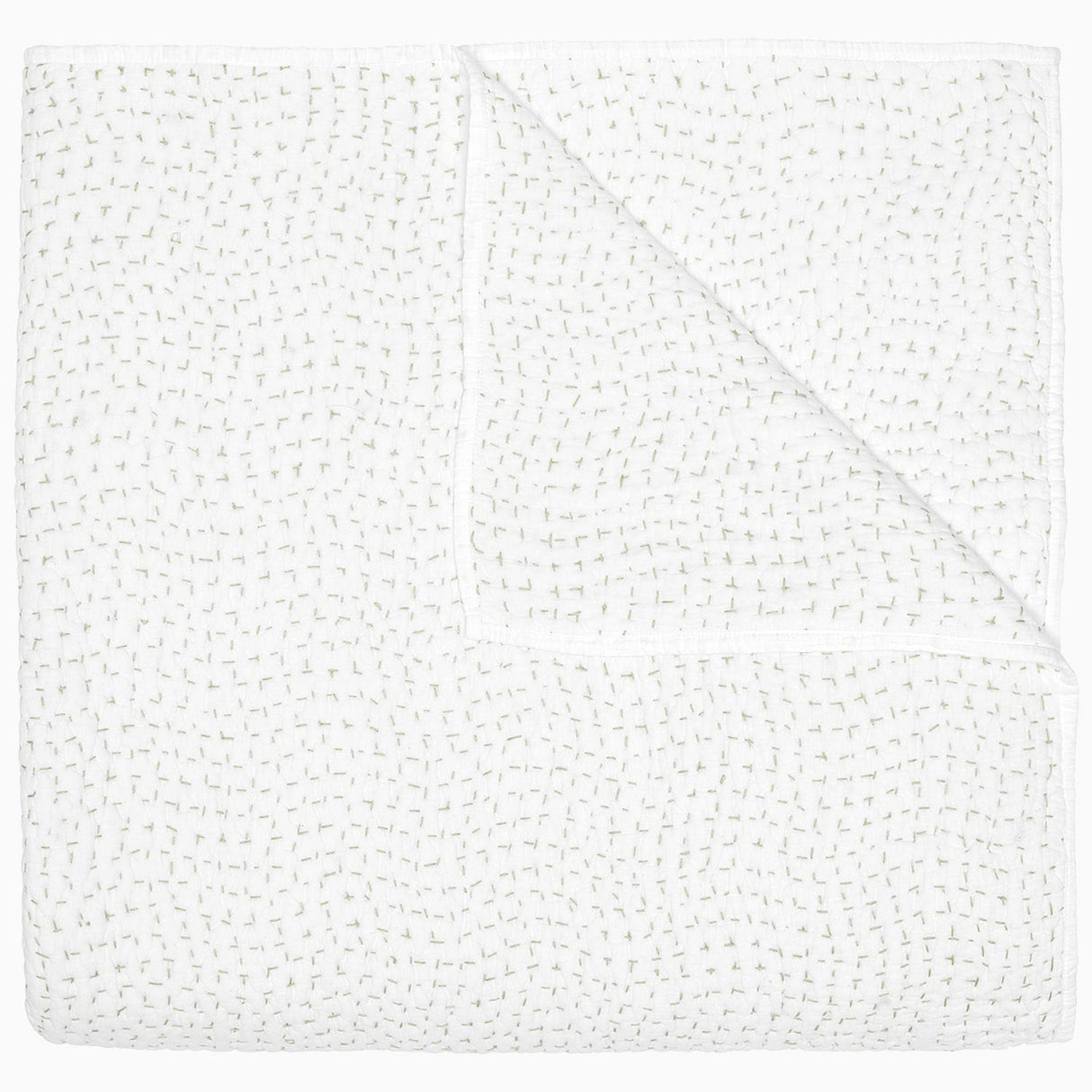 Organic Hand Stitched Sage Quilt by John Robshaw at Fig Linens and Home - 1