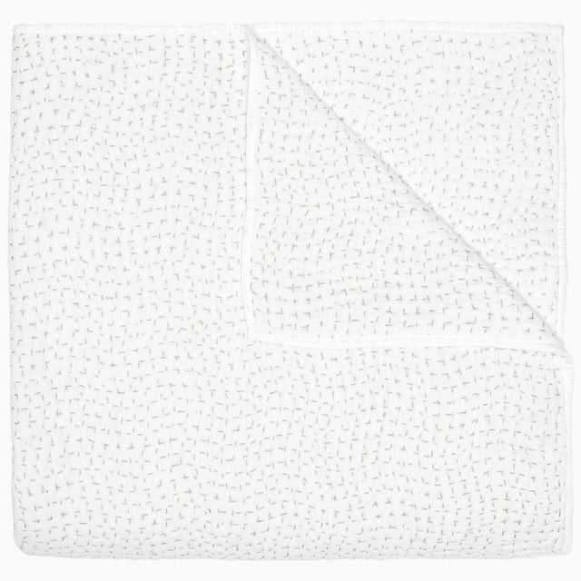 Organic Hand Stitched Sage Quilt by John Robshaw at Fig Linens and Home - 1