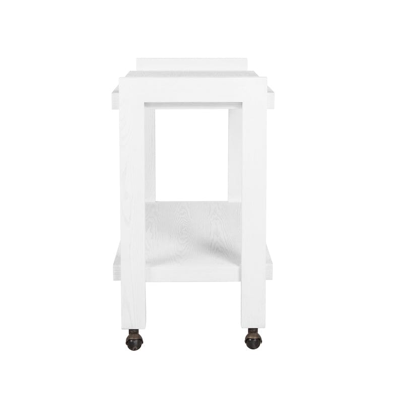 Bar Cart Side of Furniture View - Rockwell Minimalist Bar Cart in White Washed Oak by Worlds Away
