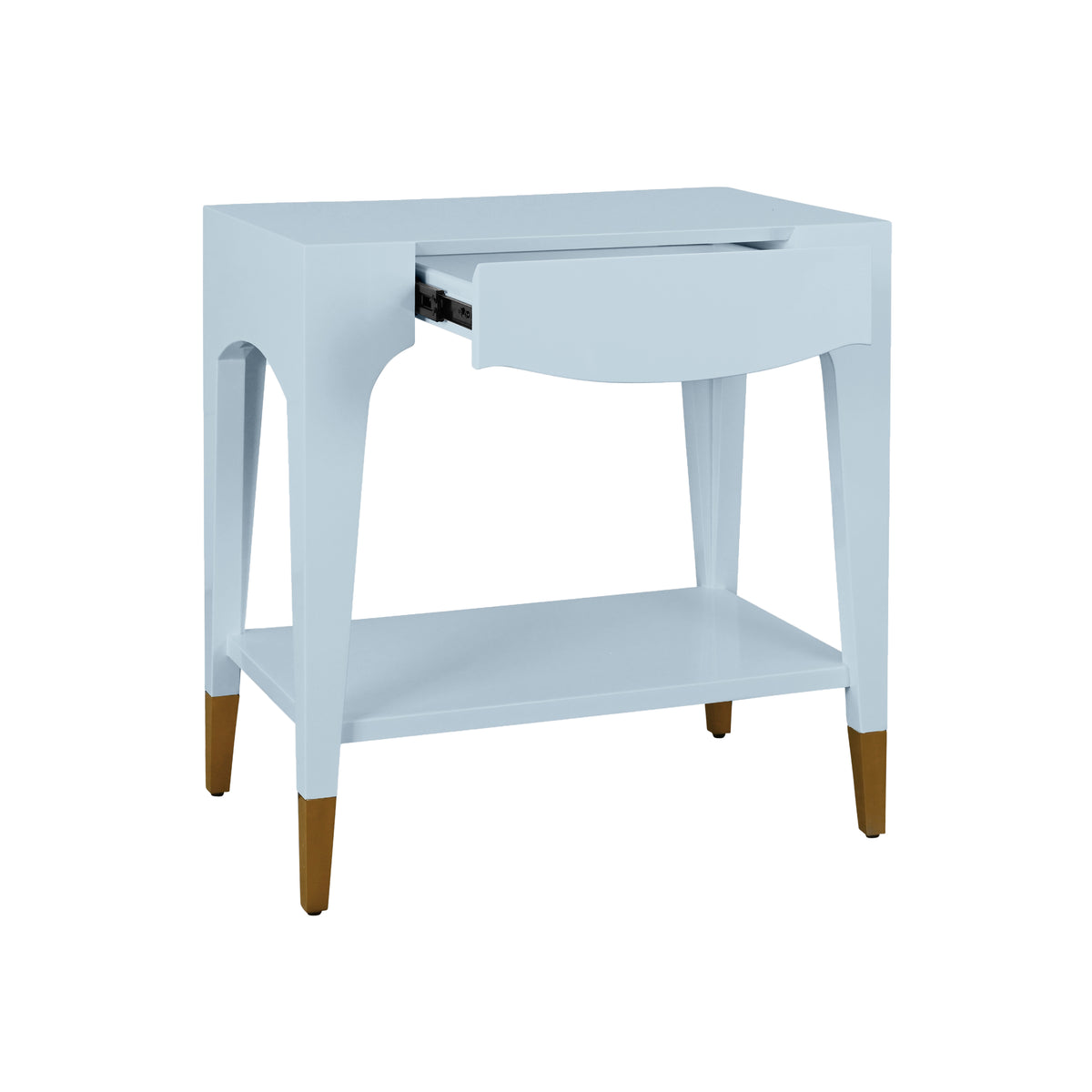 Drawer Open View of End Table - Worlds Away Ronny Light Blue Side Table at Fig Linens and Home