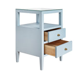 Roscoe Light Blue Side Table | Worlds Away Nightstand - Drawers Open View - Fig Linens and Home