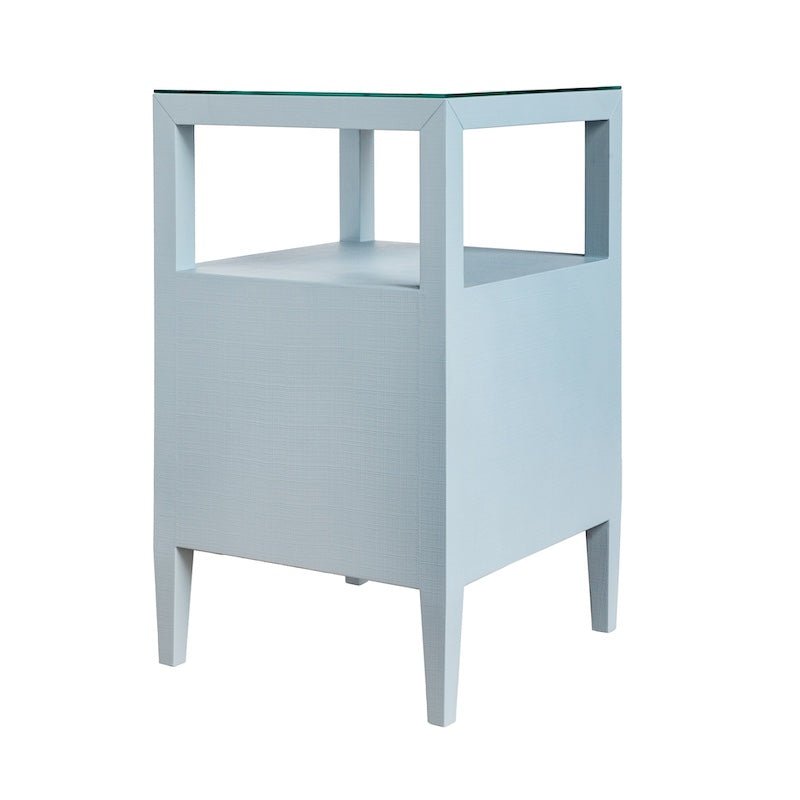 Roscoe Light Blue Side Table | Worlds Away Nightstand - back of table View - Fig Linens and Home