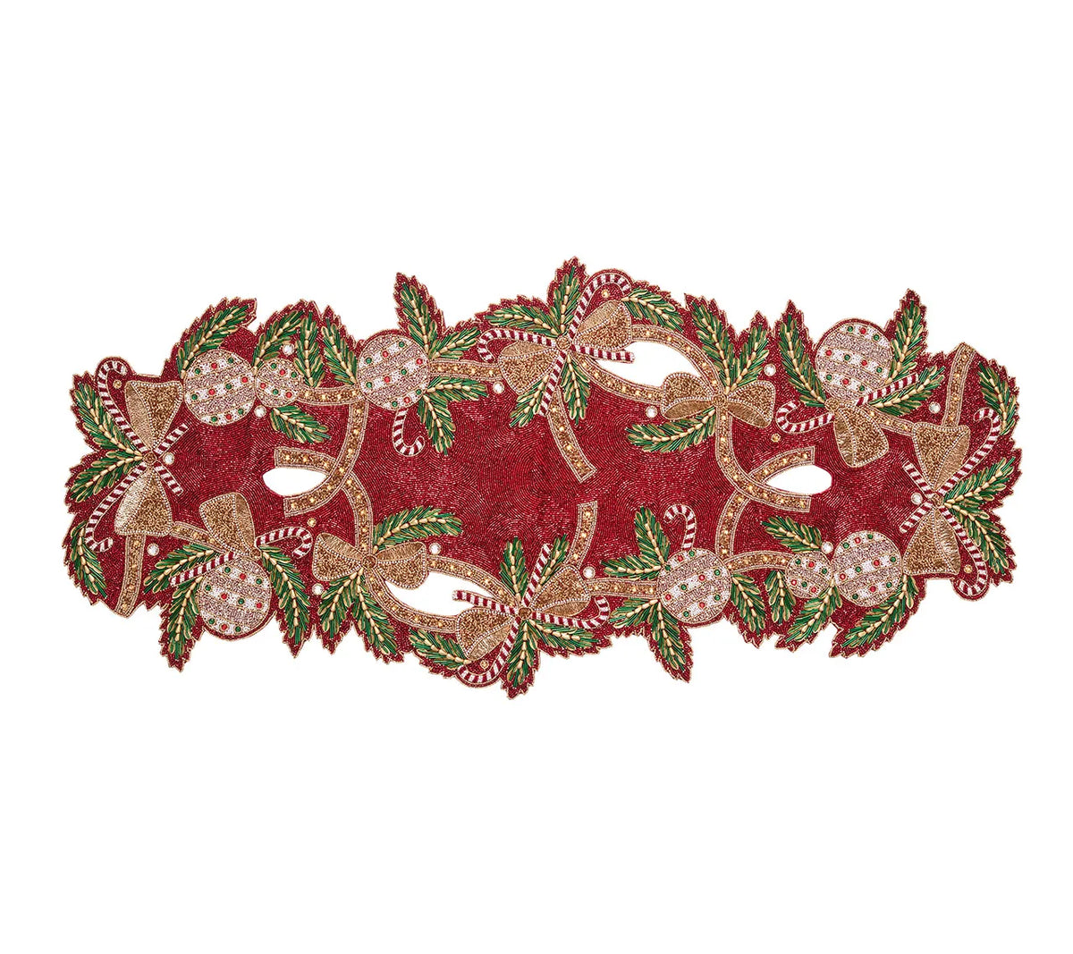 Candy Cane Bow Red/Green/Gold Table Runner | Kim Seybert at Fig Linens and Home