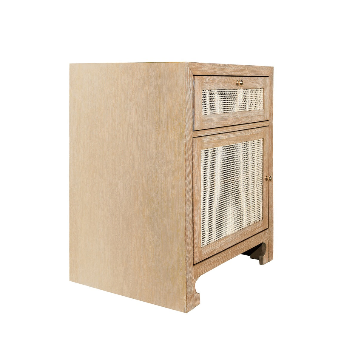 Ruth Cerused Oak One Door Cabinet with Cane Front by Worlds Away at Fig Linens and Home - Angle View