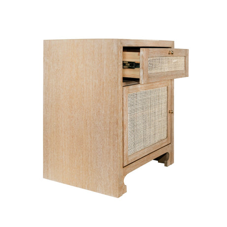 Ruth Cerused Oak One Door Cabinet with Cane Front by Worlds Away at Fig Linens and Home - Drawers