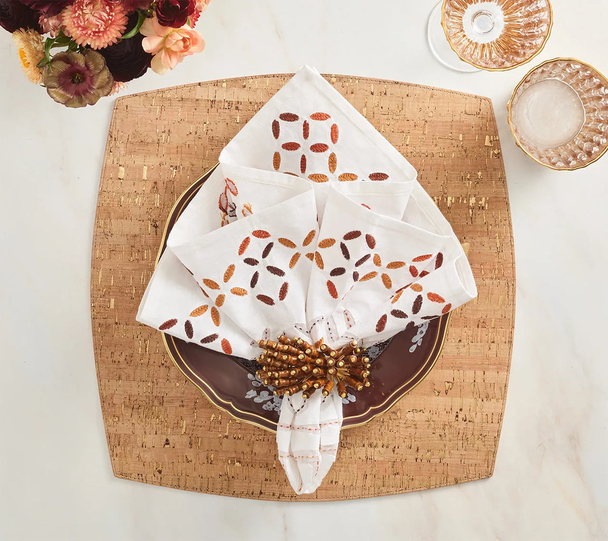 Royal Palm Napkin Ring in Brown & Gold Set of 4 by Kim Seybert at Fig Linens and Home - Lifestyle 2