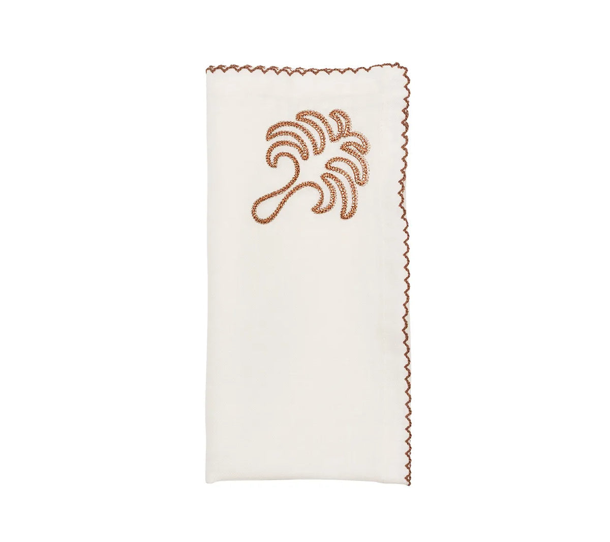 Royal Palm Napkin in White & Brown Set of 4 by Kim Seybert at Fig Linens and Home - Folded