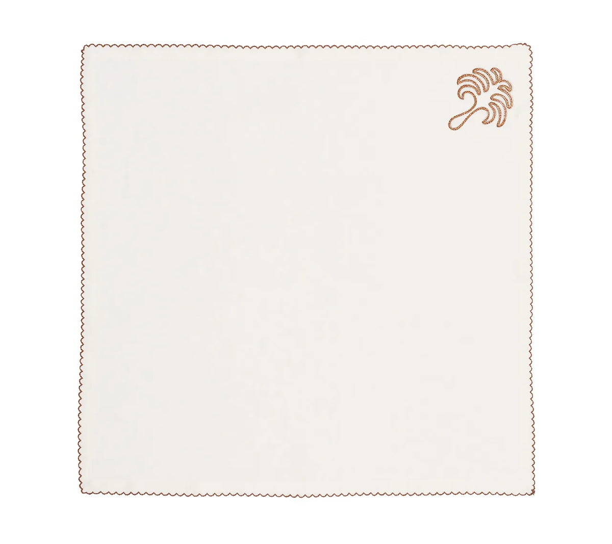 Royal Palm Napkin in White & Brown Set of 4 by Kim Seybert at Fig Linens and Home - Flat