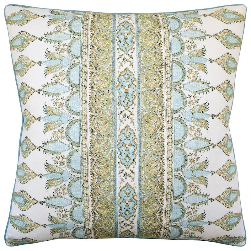 Akola Stripe Seaglass and Gold Throw Pillow by Ryan Studio - Fig Linens and Home