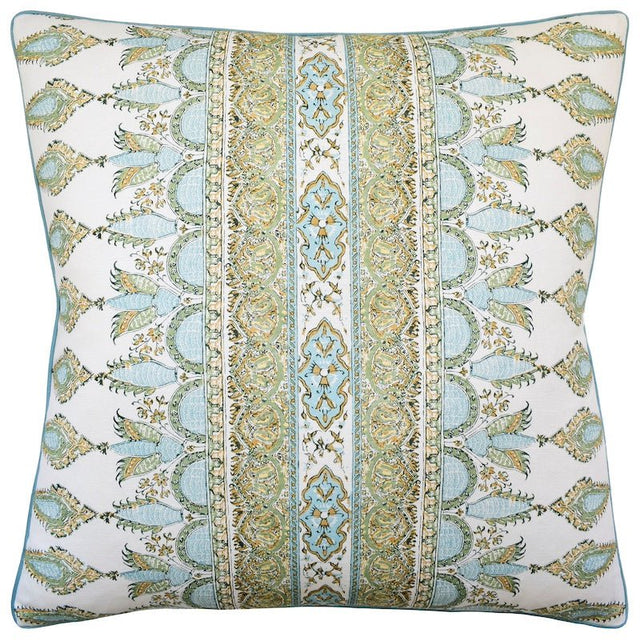 Akola Stripe Seaglass and Gold Throw Pillow by Ryan Studio - Fig Linens and Home