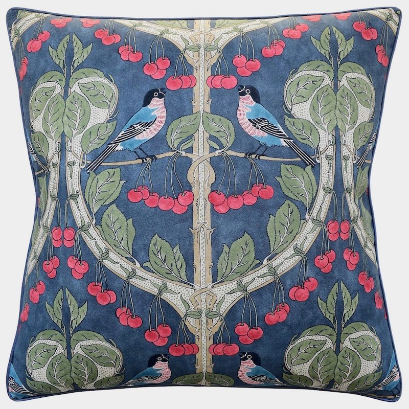 Ryan Studio Throw Pillow - Birds & Cherries Indigo Decorative Pillow