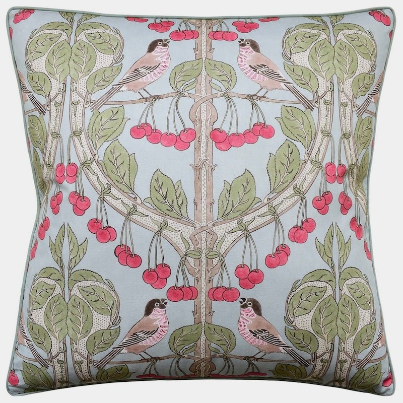 Ryan Studio Throw Pillow - Birds & Cherries Soft Blue Decorative Pillow
