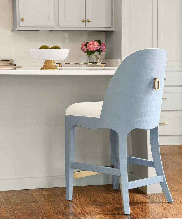 Sadie Light Blue Counter Stool by Worlds Away at Fig Linens and Home - Lifestyle at Kitchen Bar 1