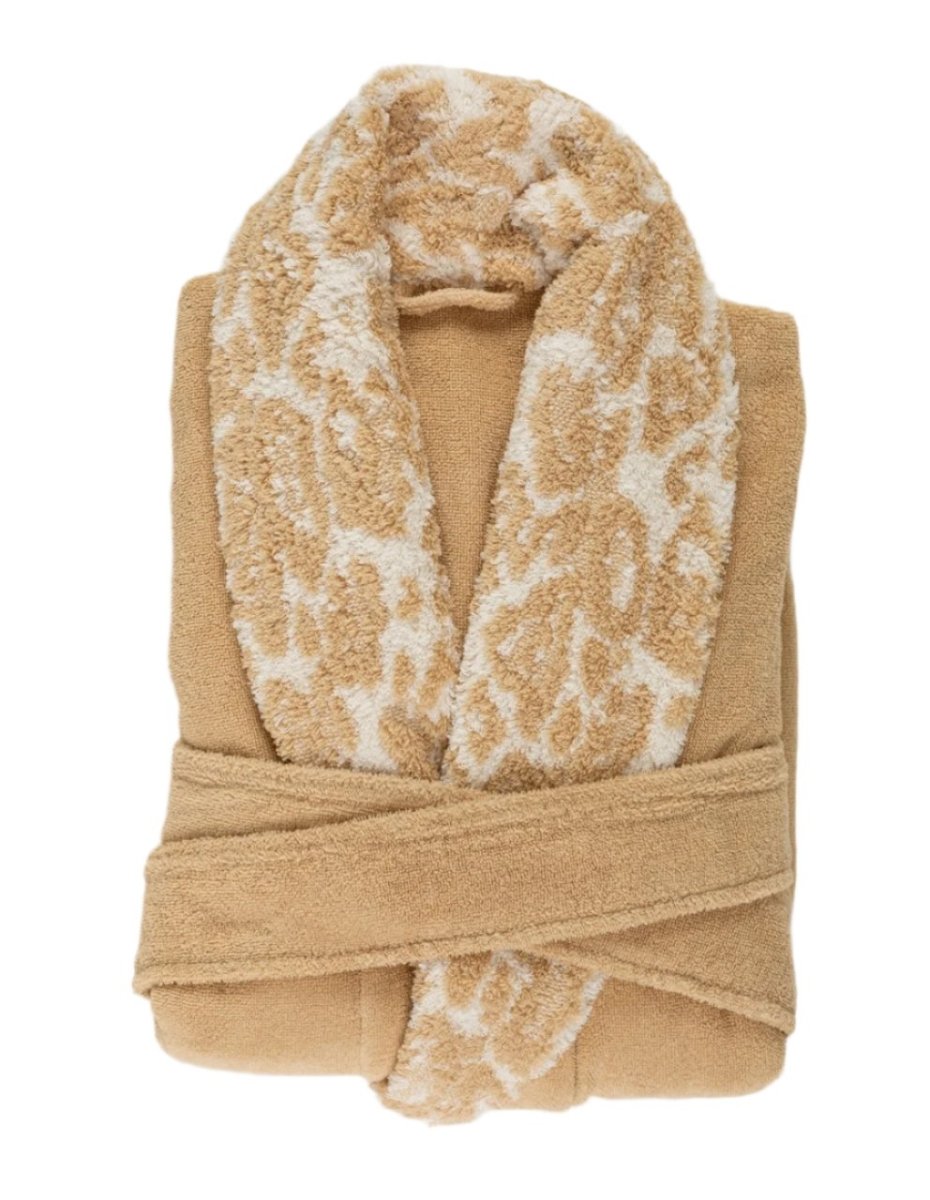 Bathrobe - Abyss Habidecor Sauvage Sand 714 Unisex Terrycloth Robe with Leopard Collar - Fig Linens
