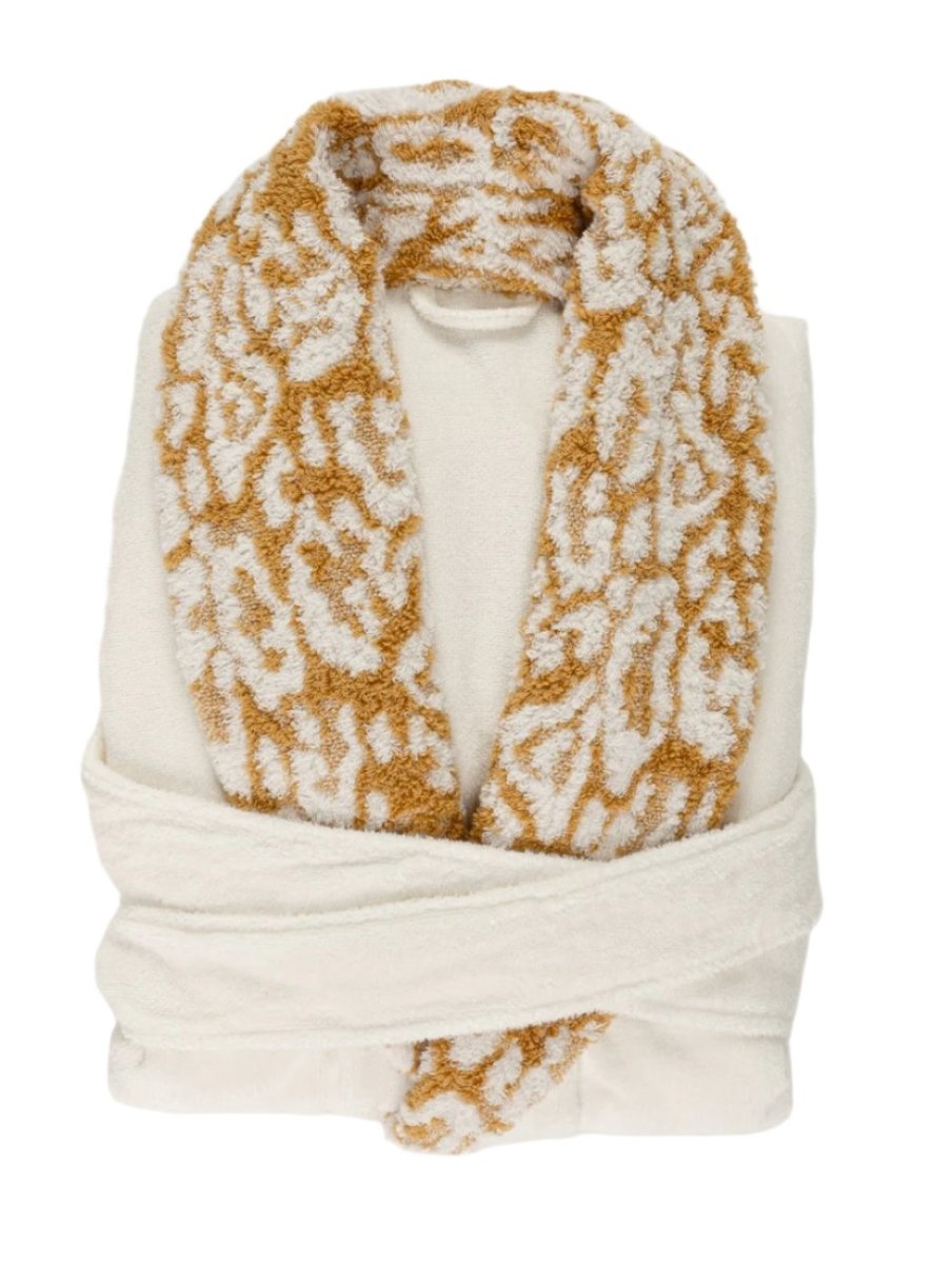 Bathrobe - Abyss Habidecor Sauvage Gold 840 Unisex Terrycloth Robe with Leopard Collar - Fig Linens