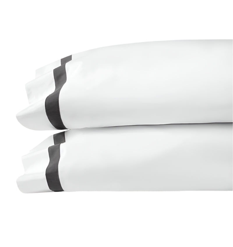 Pillowcases - Sferra Estate Bedding in White and Charcoal at Fig Linens and Home